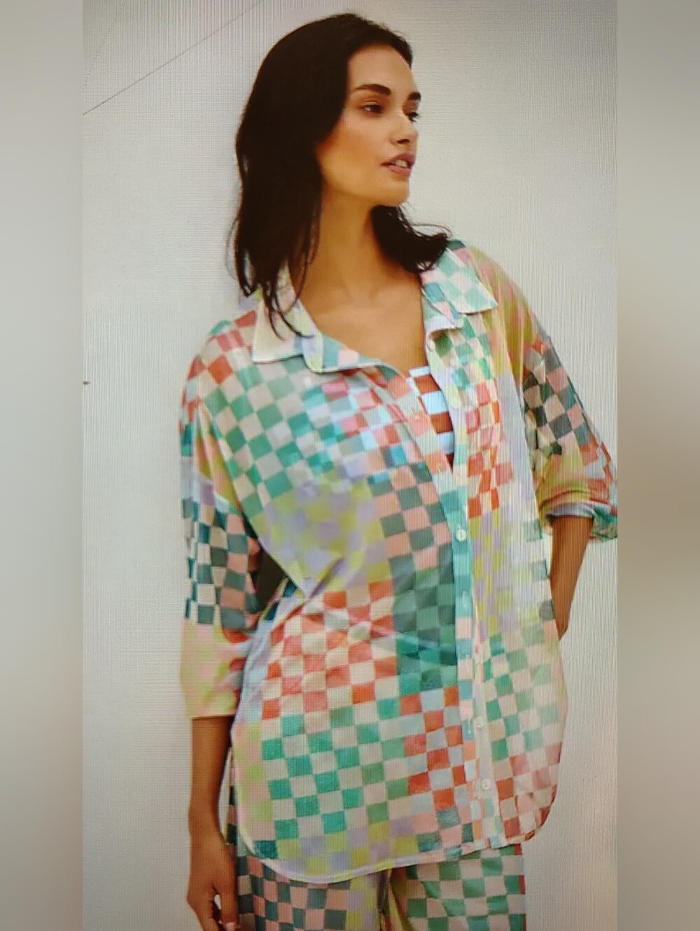 Maaji Chess Manele Button Up Top In Multicolor Check LS Collared Mesh Women's S